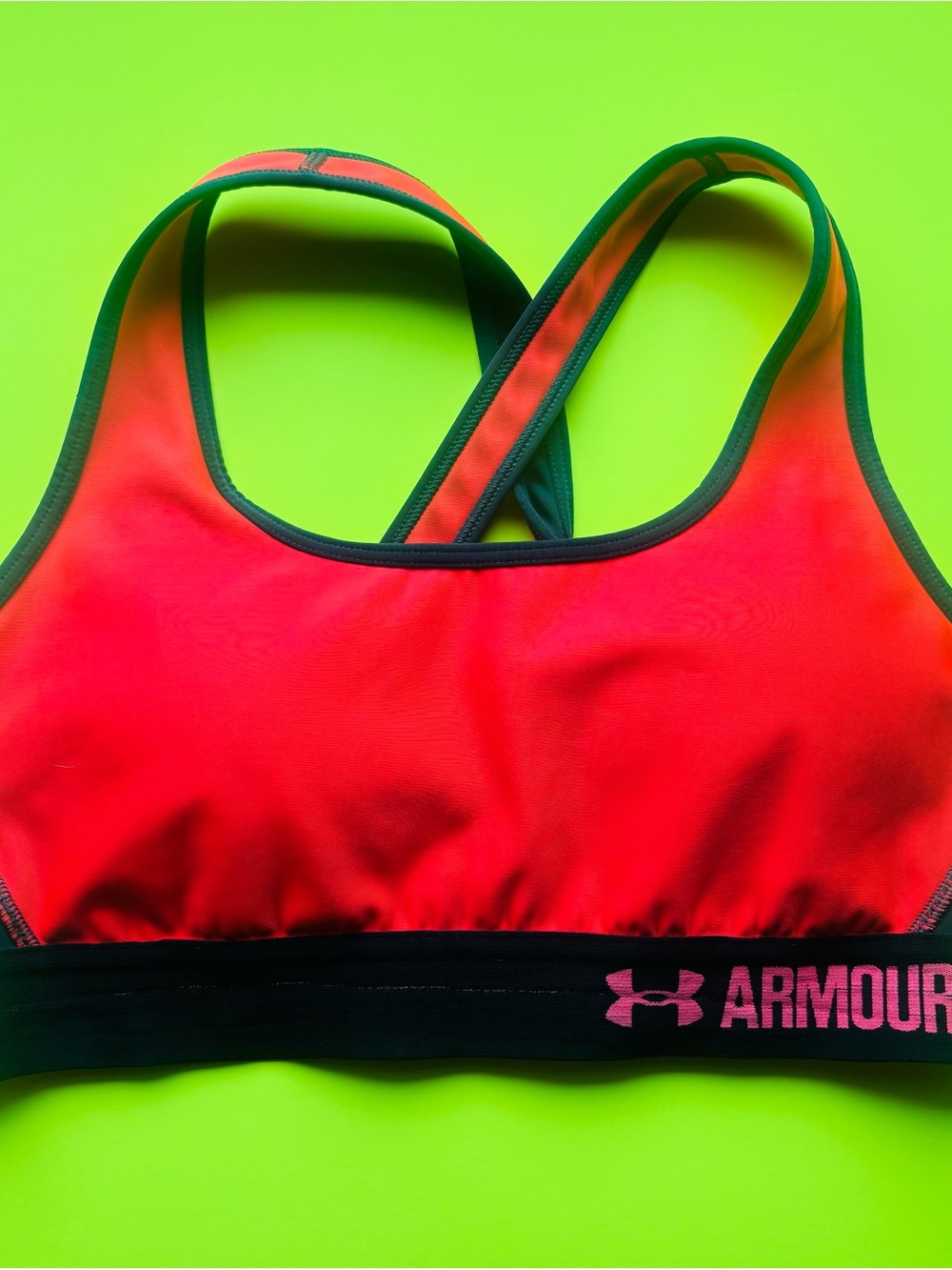 Under Armour Coral-Red Sports Bra with Black Band Small